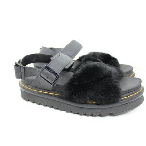 DR. MARTENS VOSS II FLUFFY FAUX FUR LEATHER STRAP SANDALS WOMEN'S SIZE 8 US L